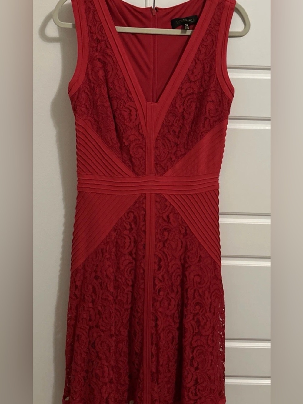 Tadashi Shoji Red Lace Fit-and-Flare V-Neck Dress